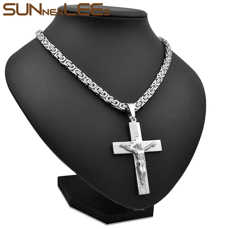 Подвеска с крестом Иисуса Христа из нержавеющей стали|chain gold|link chaincross pendant necklace |