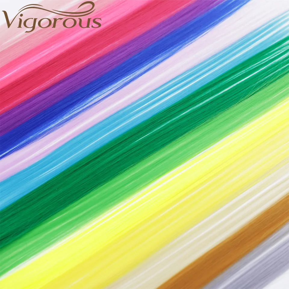 Vigorous Long Straight Clip In One Piece Hair Extensions 20 Inch Synthetic Two Tone Fake Hair for Women Girls