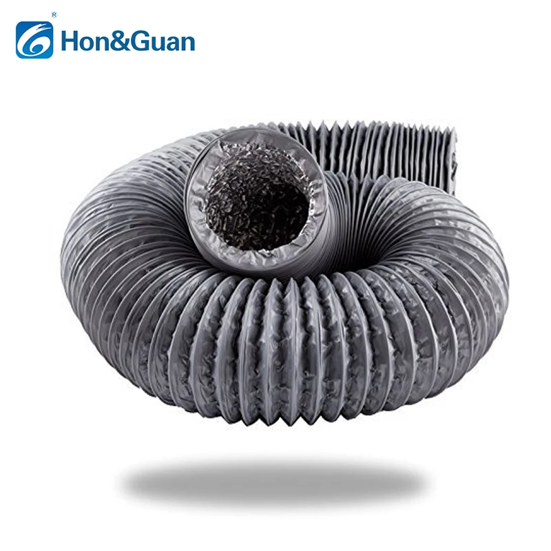 Hon&Guan 10M Gray Aluminium Flexible Fan Ducting with PVC Round Ducting