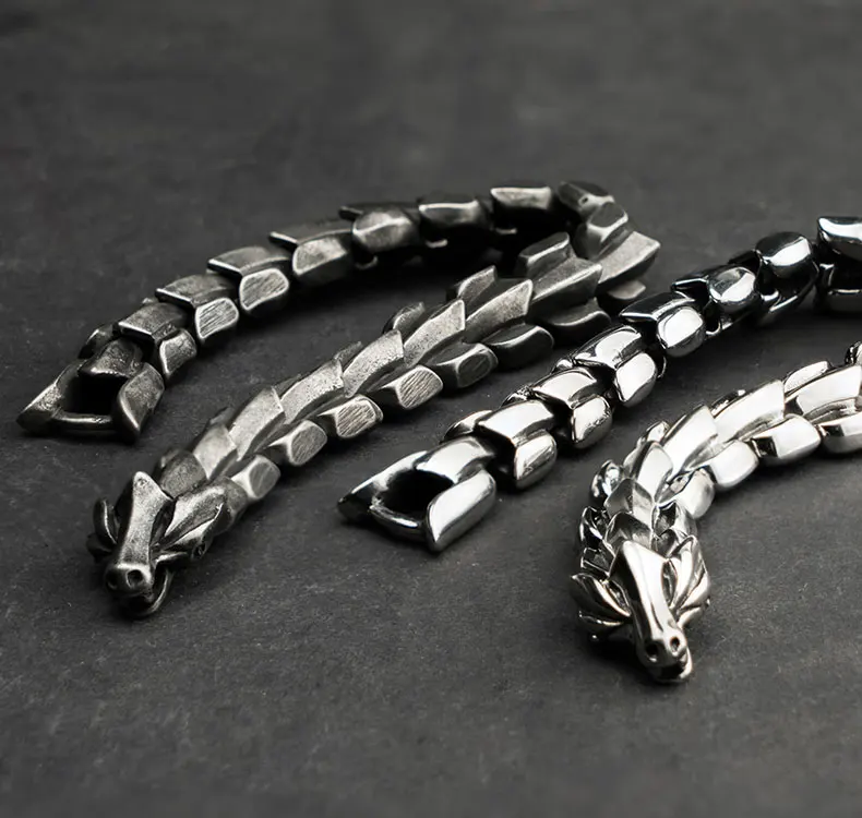 High quality Dragon Black vintage punk bracelet for men stainless steel fashion Jewelry hippop street culture mygrillz