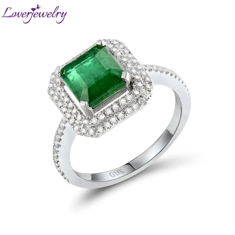 

100% Natural Green Emerald Real 18K White Gold Engagement Diamonds Wedding Ring Good Quality Gemstone Jewelry for Women R0014