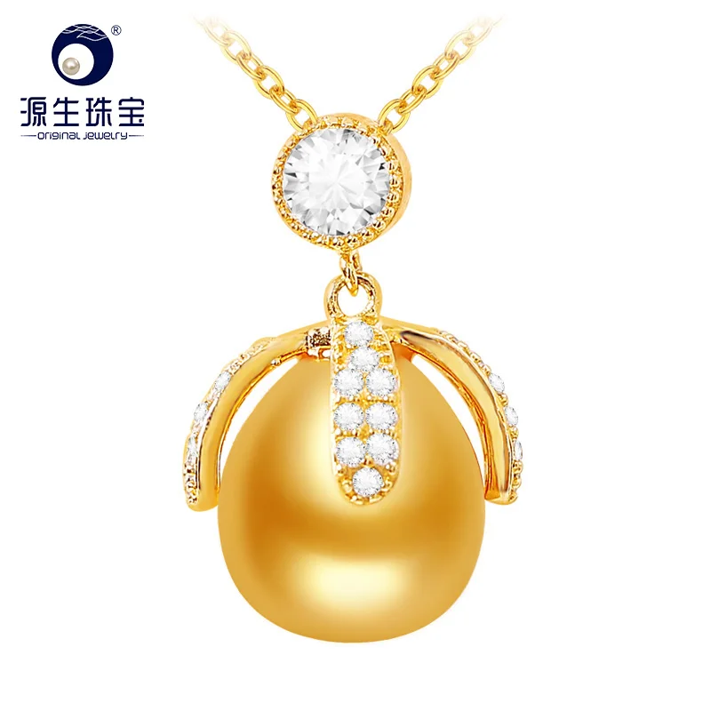 

[YS] 10-11mm Golden South Sea Pearl Pendant 925 Silver Pendant Best Gift For Girlfriend