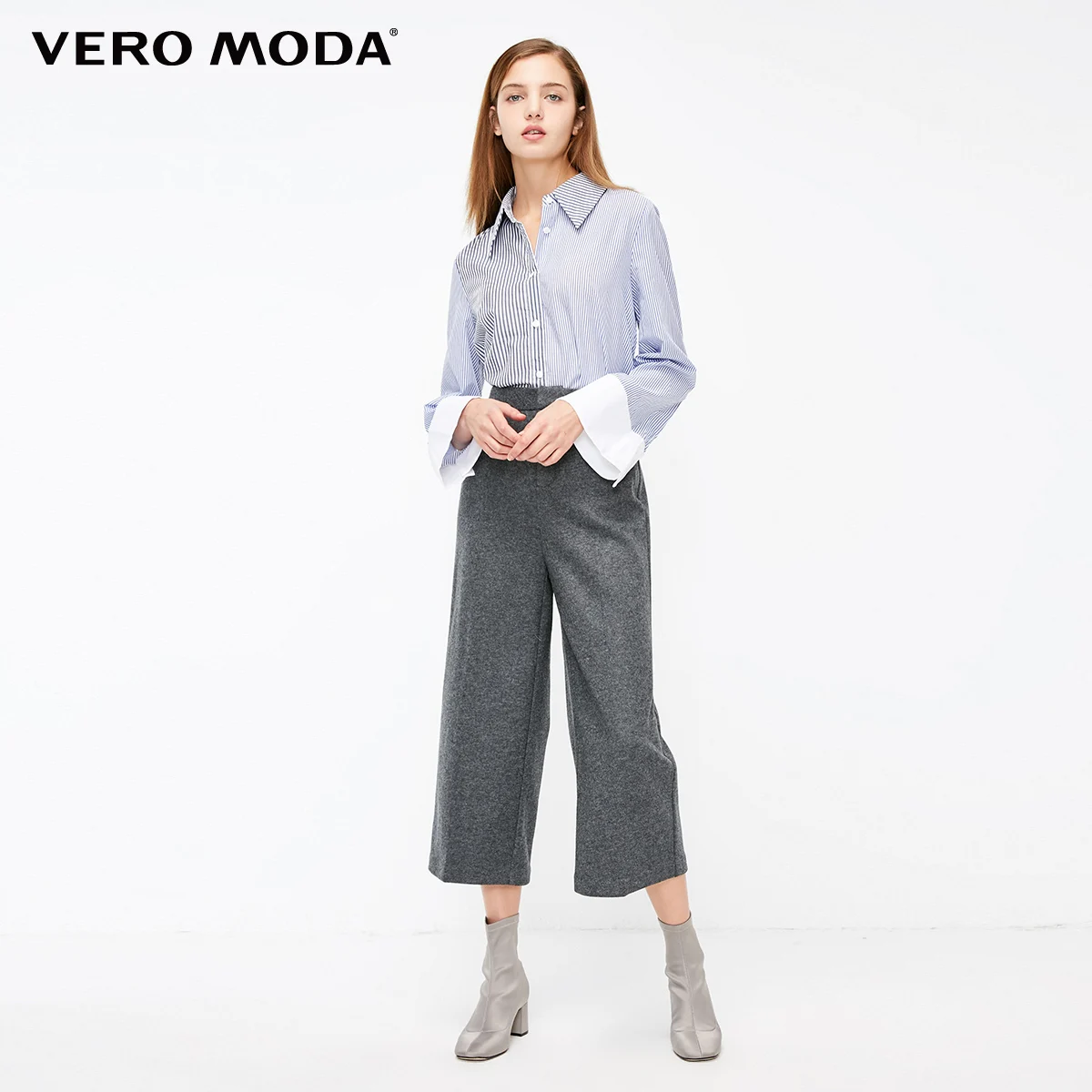 Vero Moda женские новые офисные с высокой талией широкие брюки три четверти повседневные брюки | 31836J520