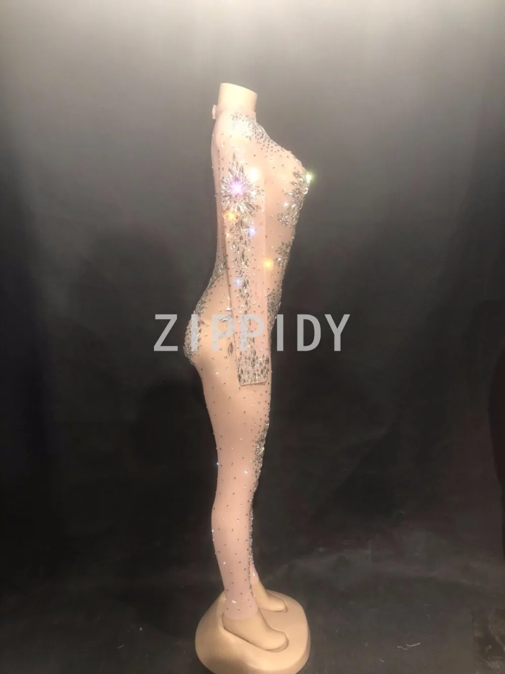 Scintillant Salopette D'une Tenue Pièce Body Cristaux Strass De Sexy Partie Chanteuse Nouveau Nude Femmes Spectacle Maille Seule Perspective Jumpsuit Grand xFtInwq
