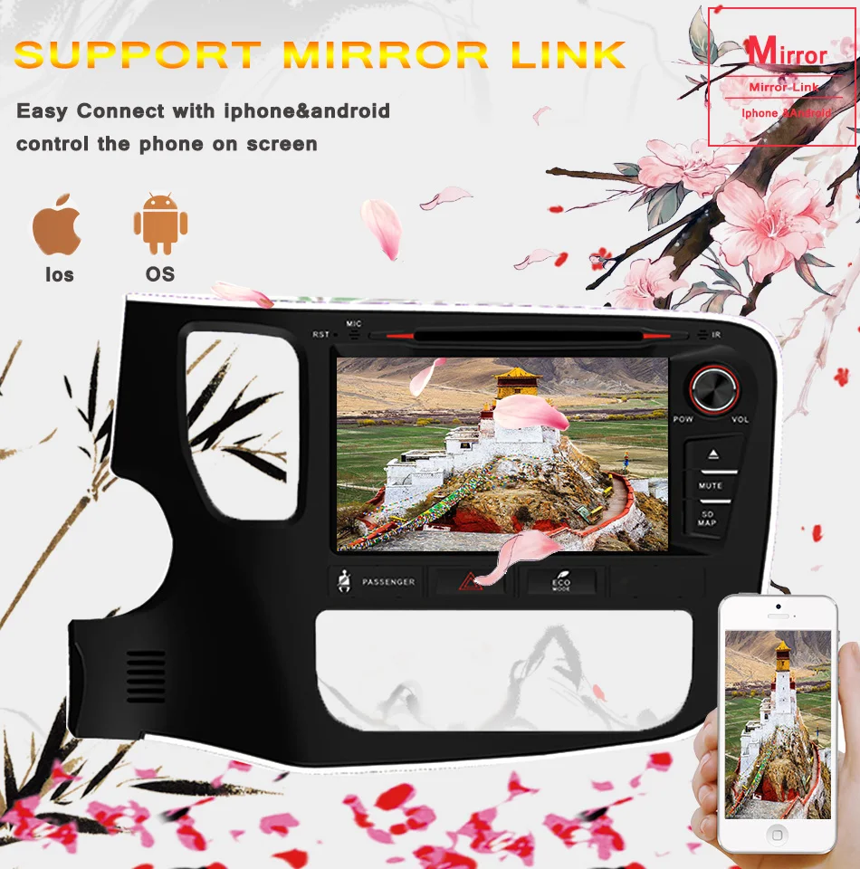 Perfect Android 9.0 car dvd player gps navigation autoradio for MITSUBISHI OUTLANDER Octa Core 4GB RAM 64GB ROM gps navigation system 7