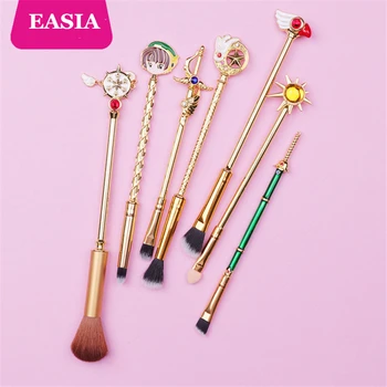 

New Cardcaptor Sakura 7Pcs Makeup Brush Set Solid Metal Magic Wand Sailor Moon Blending Eyeshadow Teen Girl Gift Brush Kit