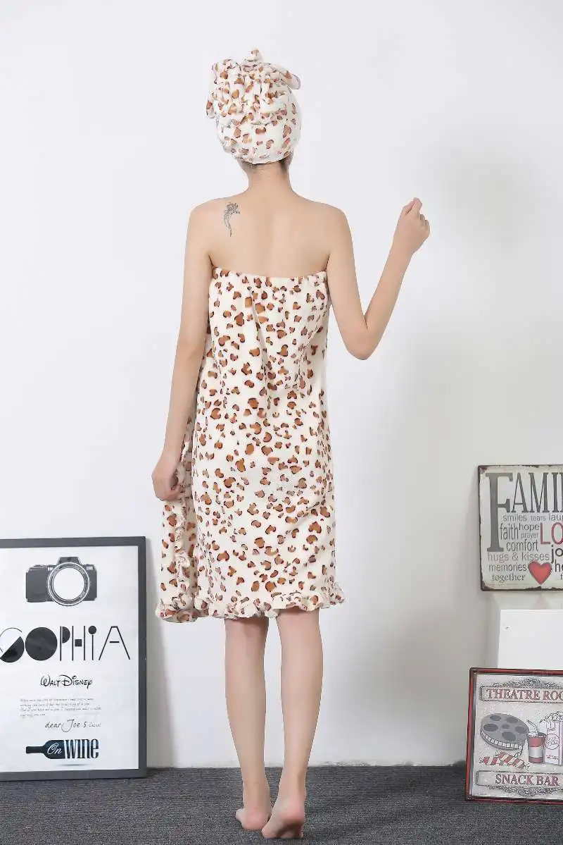 Cute Women Bathrobe With Shower Cap Solid Knee-Length Pajamas Flannel Off Shoulder Dressing Gowns For Women New Sleeveless Robes (6)