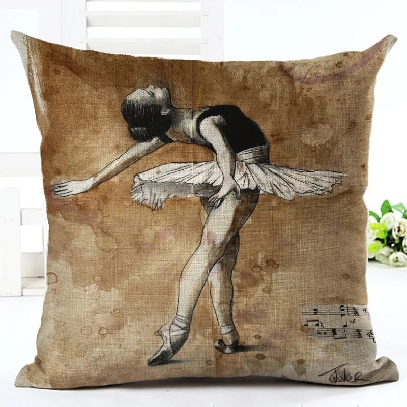 

RUBYLOVE Ballet Series Cushion Linen Cotton Cushion Cover Pillow Cojines Hot Sale For Sofa Home Decorative Pillow