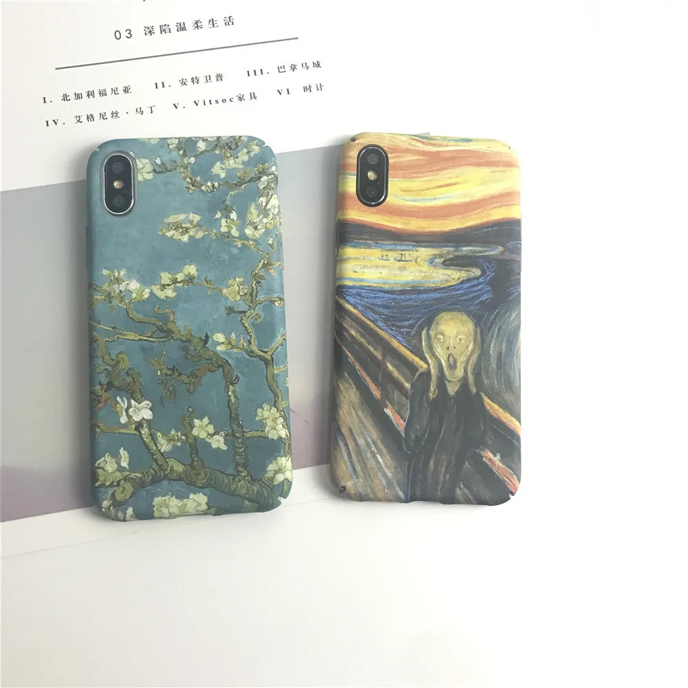 

For Iphone 7 P Abstract Apricot Flower Van Gogh Oil Painting Shell for IPhone 6 6s 7 8Plus X Art Cover for XS MAX XR Hard Couque