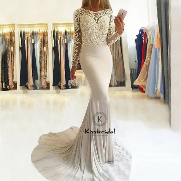 

Elegant Lace Long Sleeve Eevening Dresses Mermaid Formal Party Gown vestido de festa longo Prom Dress
