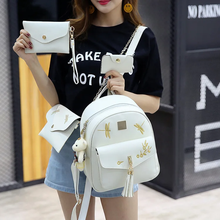 2017 four sets of personalized embroidery dragonfly shoulder bag multi purpose travel tide package school wind