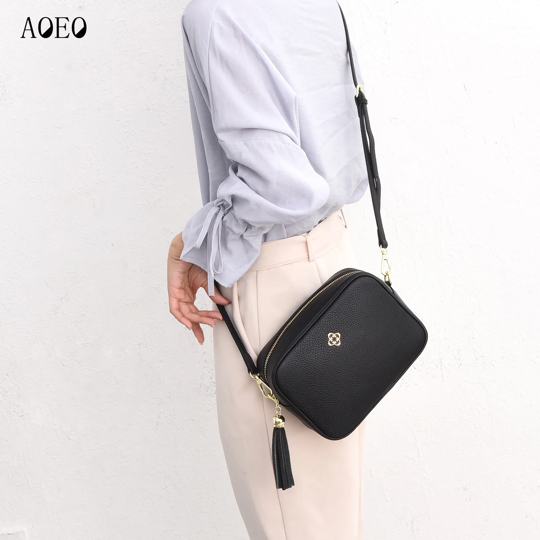 AOEO السيدات Crossbody حقيبة حقيبة يد فاخرة النساء حقائب كتف مصمم جلد طبيعي كبيرة جلد العجل حقيبة ساعي الإناث الفتيات