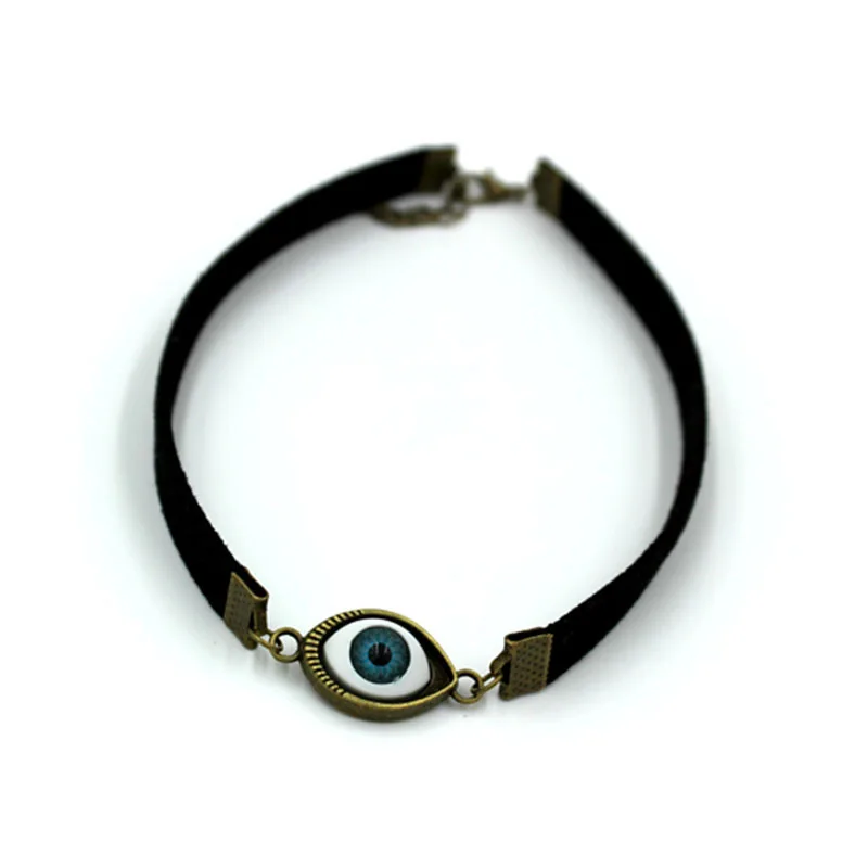 

2018 New Fashion Punk Style Black PU Leather Blue Lucky Eye Choker Necklace collares Jewelry Wholesale
