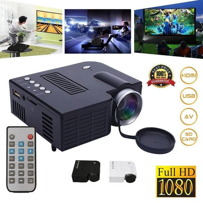

UC28A Portable 1080P Full HD Mini Projector Home Theater Cinema AV SD USB HDMI US Plug Black