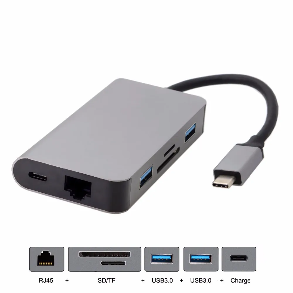 

Docking USB-C Type-C to Ethernet 2 Ports HUB TF SD Charger Card Reader Multiport Adapter