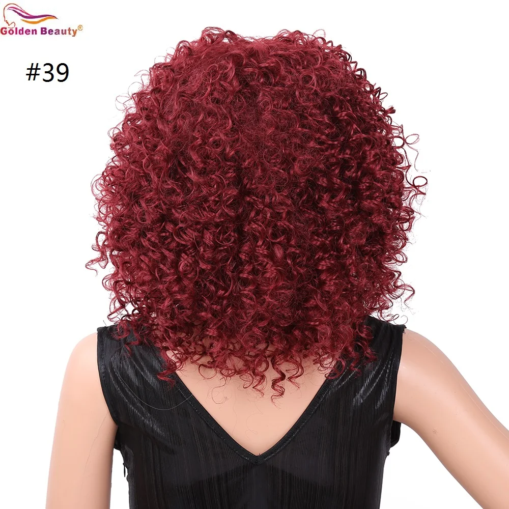 Афро кудрявый парик термостойкий Черный Красный короткие волосы парики с челкой синтетический парик для женщин золотой красоты