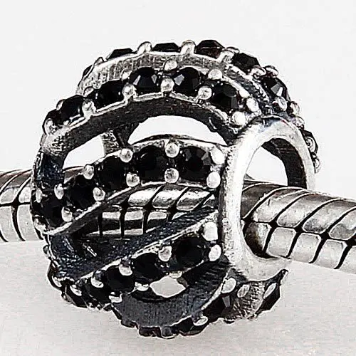 Original 925 sterling silver Beads black cubic zirconia wave charms Fit