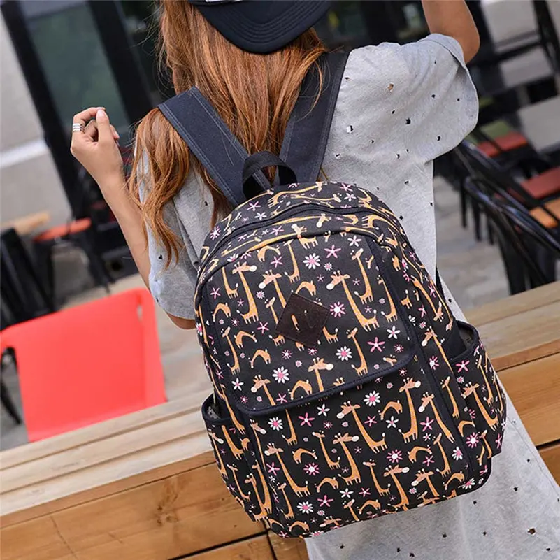 Fashion Women Canvas Backpacks Lovely Printing Schoolbag Lightweight Easy To Carry Rucksack Travel Shoulder Bag