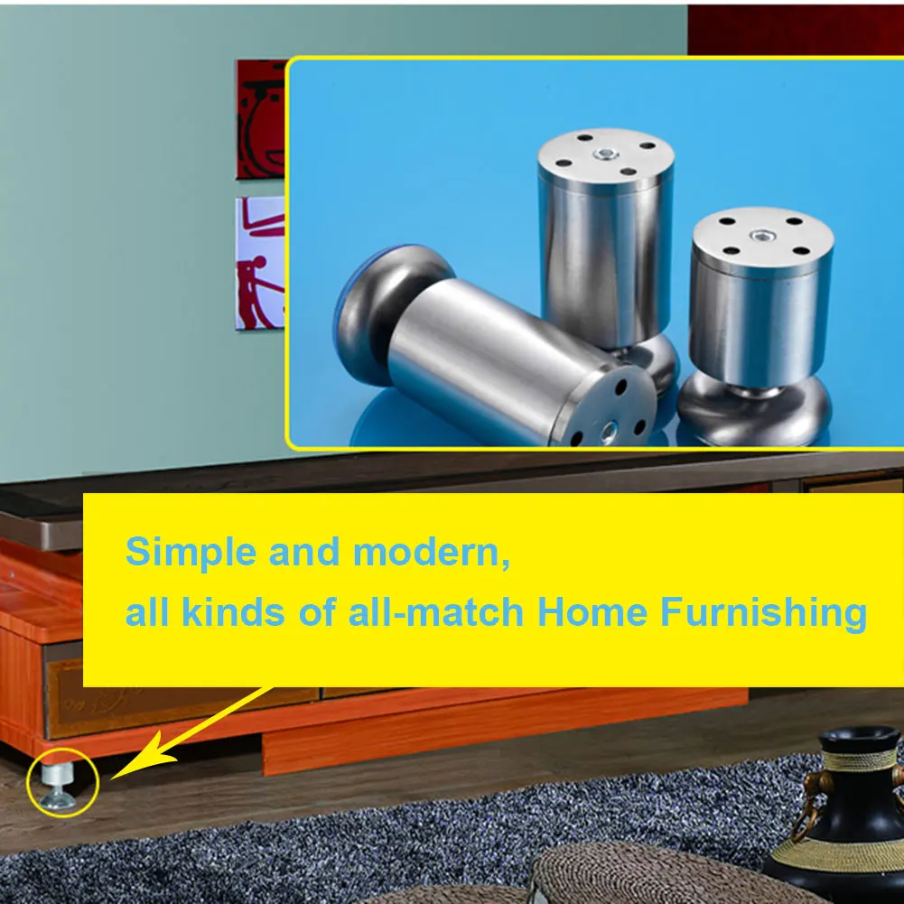 

4 Pcs/Set Silver Stainless Steel 8/10CM Adjustable Cabinet Legs TV Sofa Furniture Feet Pad Thickening Leg E2S