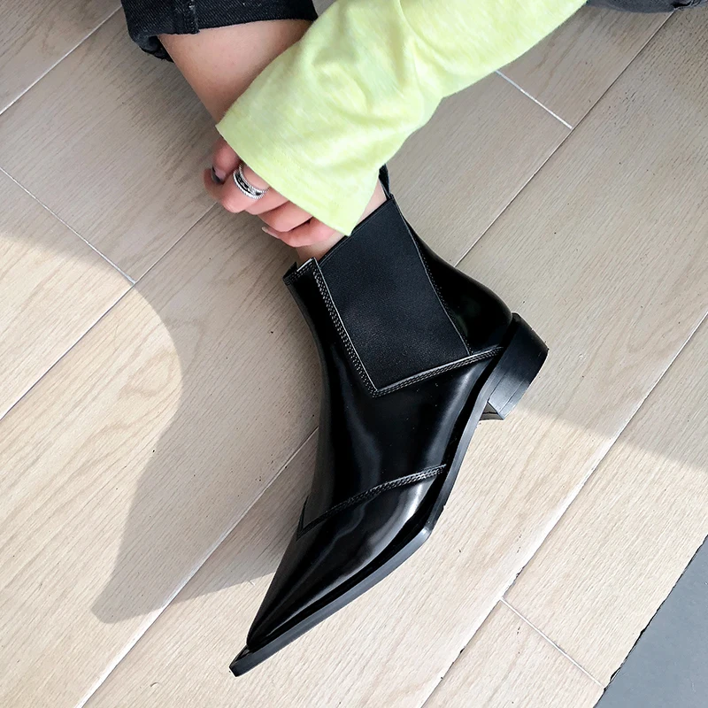 

INS hot Women ankle boots Genuine Leather 22-25 cm Autumn and winter Fashion Europe and America locomotive Chelsea boots Cool