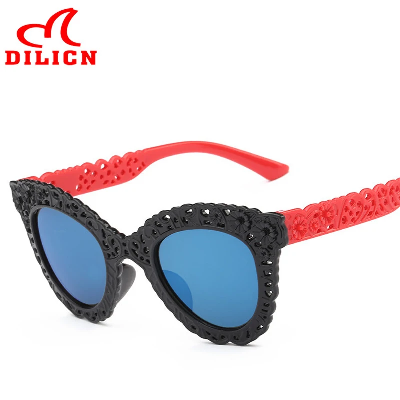DILICN Blue Lens Unbreakable Children font b Sunglasses b font Girls Hollow Flower Party Favors Kids