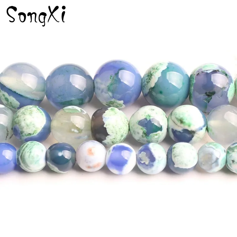 

Natural Green Blue Fire Agates For Jewelry Making Necklace Round Loose Stone Beads Pick Size 6 8 10mm Diy Bracelet Necklace