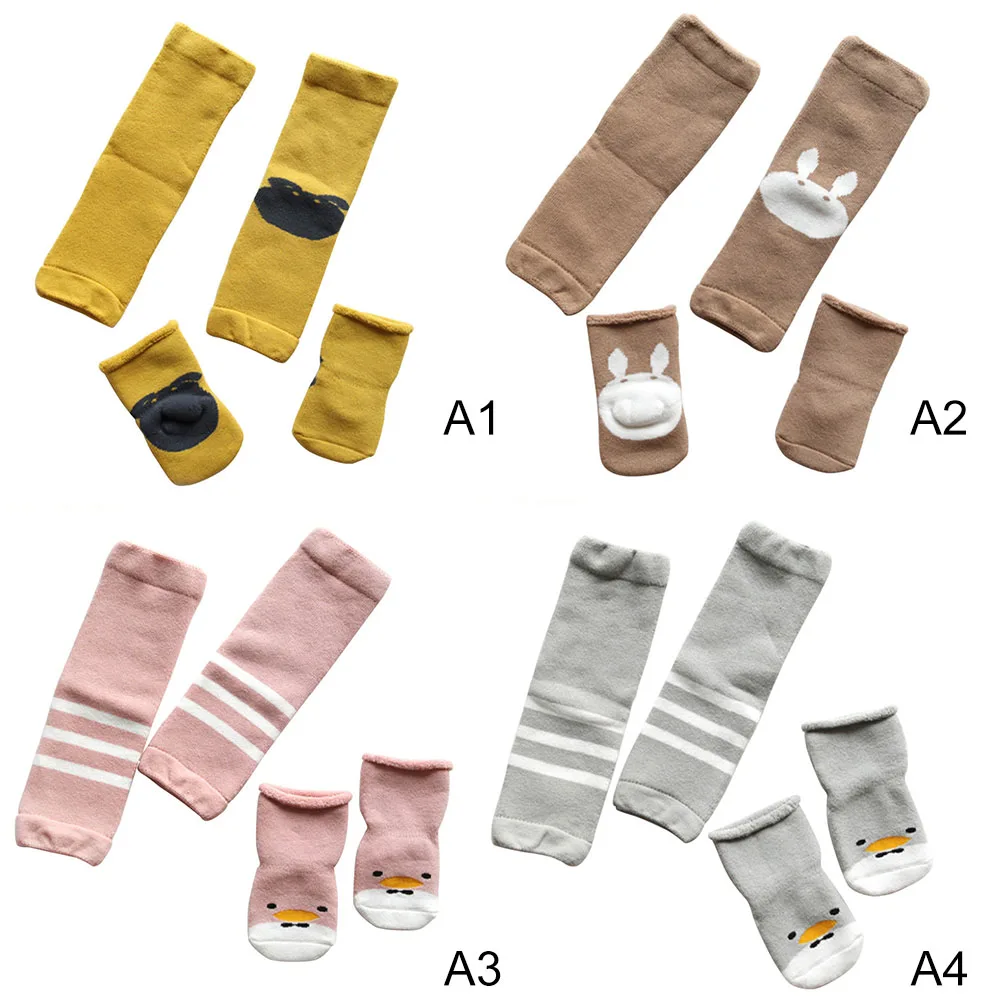 Детские защитные наколенники, гетры+ носки, комплект из мультфильма, ползание младенца, налокотники, зимние носки для маленьких девочек и мальчиков