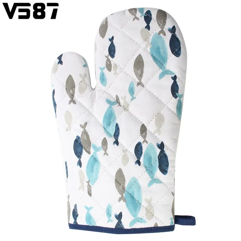 Oven Mitt Heat Insulation Microwave Gloves Cute Blue Fish Cotton Gloves