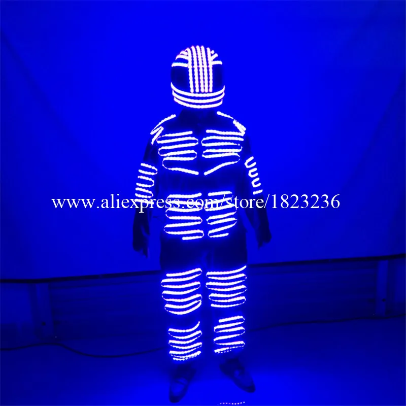 2 Sets Colorful Led Luminous Robot Suit LED Illuminated Ballroom Costume With Helmet Stage Props Performance Clothes For Party06