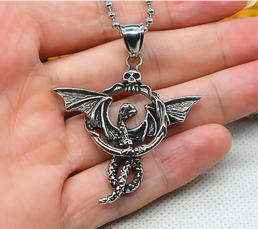 

hot sell new - free shipping Handmade 925 tibet Silver dragon Angel Sword Necklace pterosaurus Pendant