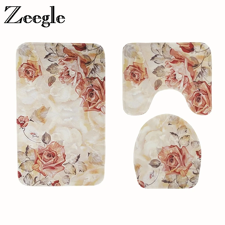 

Zeegle European Mat For Bathroom 3Pcs Bath Mat Non-slip Bathroom Carpet Bath Rugs Absorbent Bathroom Floor Mats Bathroom Rug