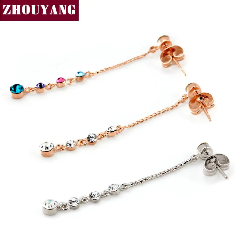 ZHOUYANG Top Quality Clear Rose Gold Color Stud Earrings Jewelry Austrian Crystal Wholesale ZYE650