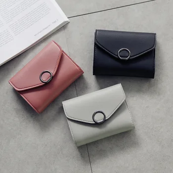 

womens wallets and purses small circle decoration tri-fold simple buckle lychee pattern wallet 2019 student trend small purses