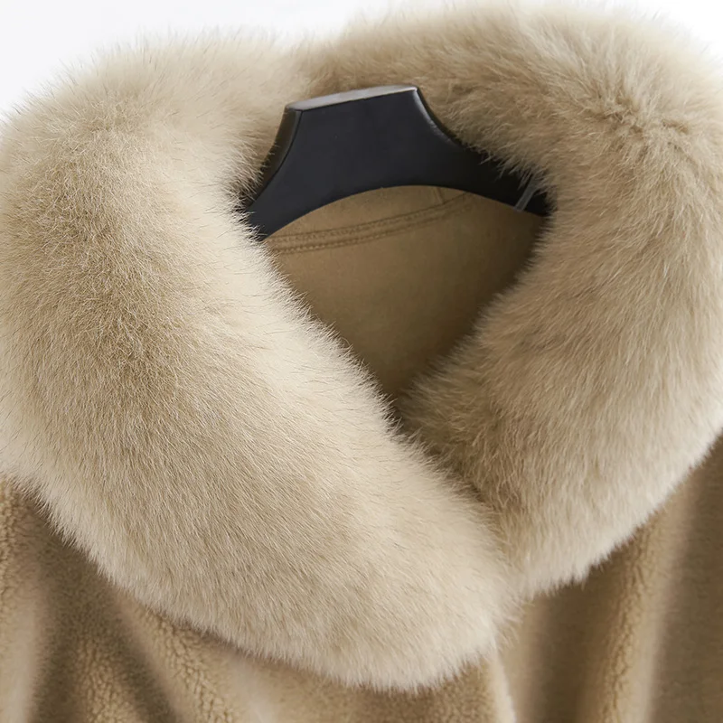 AYUNSUE Натуральная Овечья шерсть пальто с мехом зимняя куртка женская лисий меховой воротник длинные пальто и куртки Женское корейское пальто мой