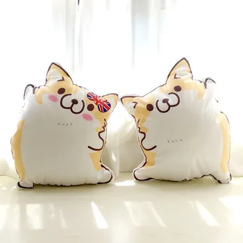 

Cute cartoon corgi couple shaped pillow cushion, cute yellow dog seat mat, decoration pillow with core for children room