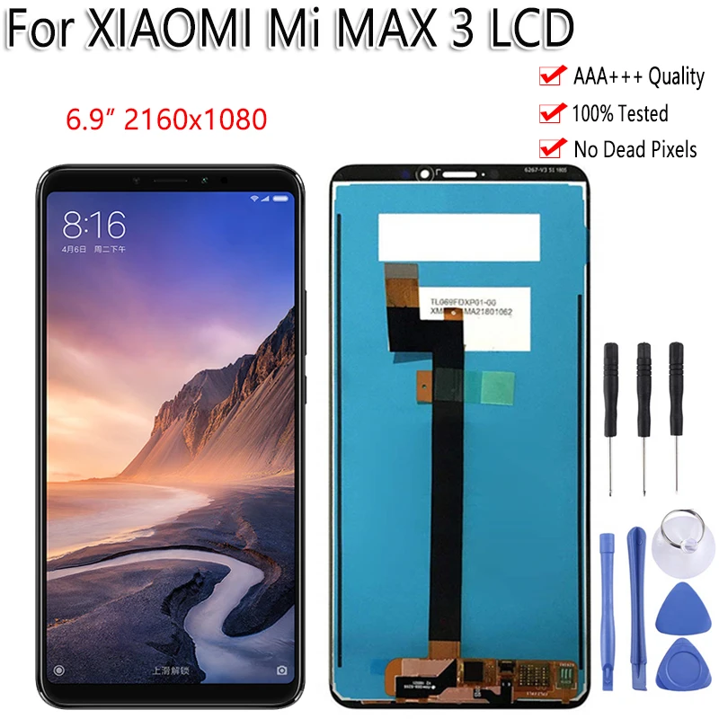 

100% Original 6.9" LCD+Frame For Xiaomi Mi MAX 3 LCD Display Touch Screen Digiziter Assembly For Mi MAX3 Replacement Free Tools