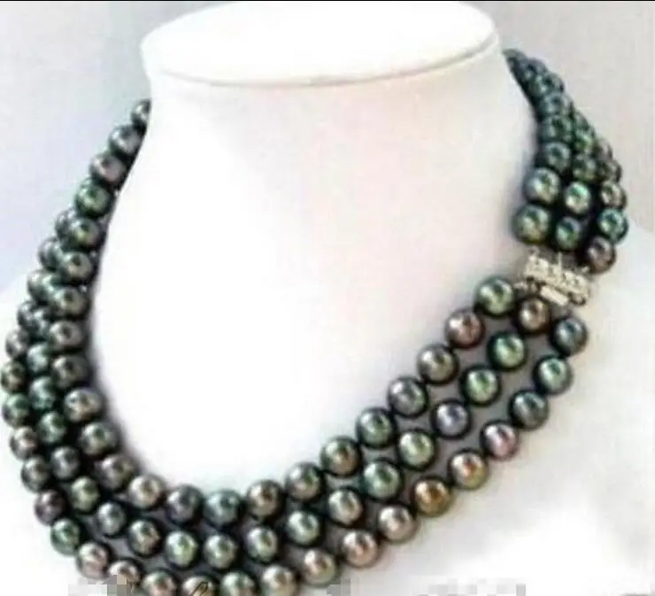 

Hot sale new Style >>>>>3 row 7-8MM Black akoya Cultivation Pearl Necklace 17-19