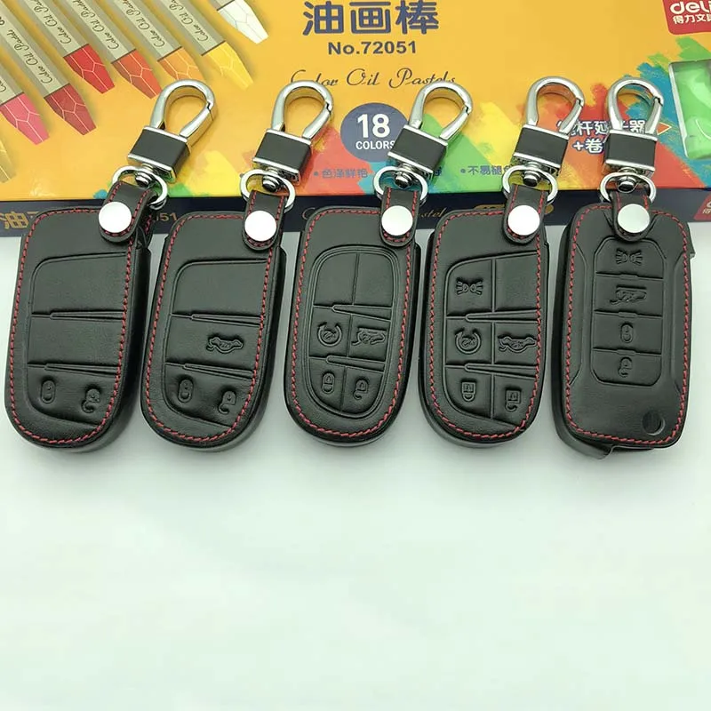 

Leather Key Case Cover For Fiat / for Jeep Cherokee Compass Patriot Dodge Journey Chrysler 300C Car Key Chain For Jeep Key Fob