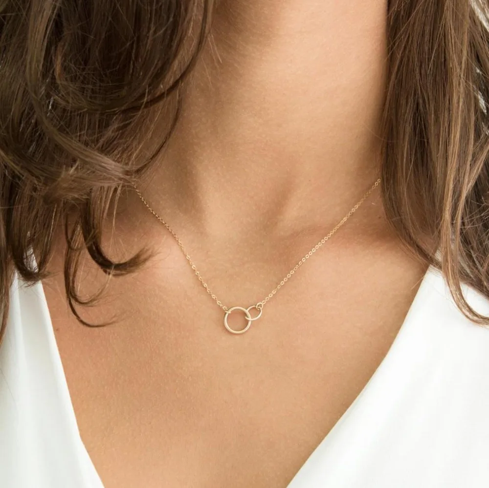 

Simple Gold UNITY LINK Infinity Necklace Gold Fill Sterling Silver Linked Circles Layering Necklace Mom Gift Layered and