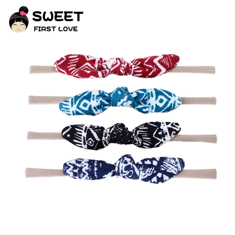 

4pcs/lot Bow Headbands Cute Kid Girls Geometric Cotton Headwear Elastic Nylon Bowknot Headband hair accessories para cabelo