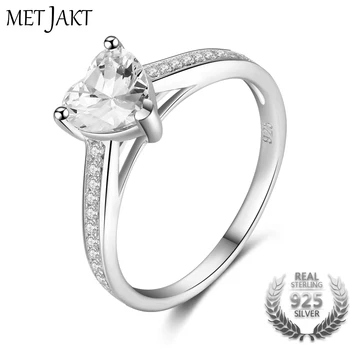 

MetJakt Classic Top Quality Zircon Rings Solid 925 Sterling Silver Heart Shape Ring for Women's Wedding&Engagement