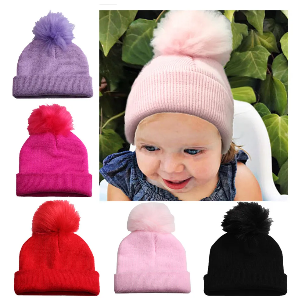 Детские шапочки, зимняя шапка для мальчика, вязаная шапка с помпоном, вязаная зимняя детская шапка с помпоном