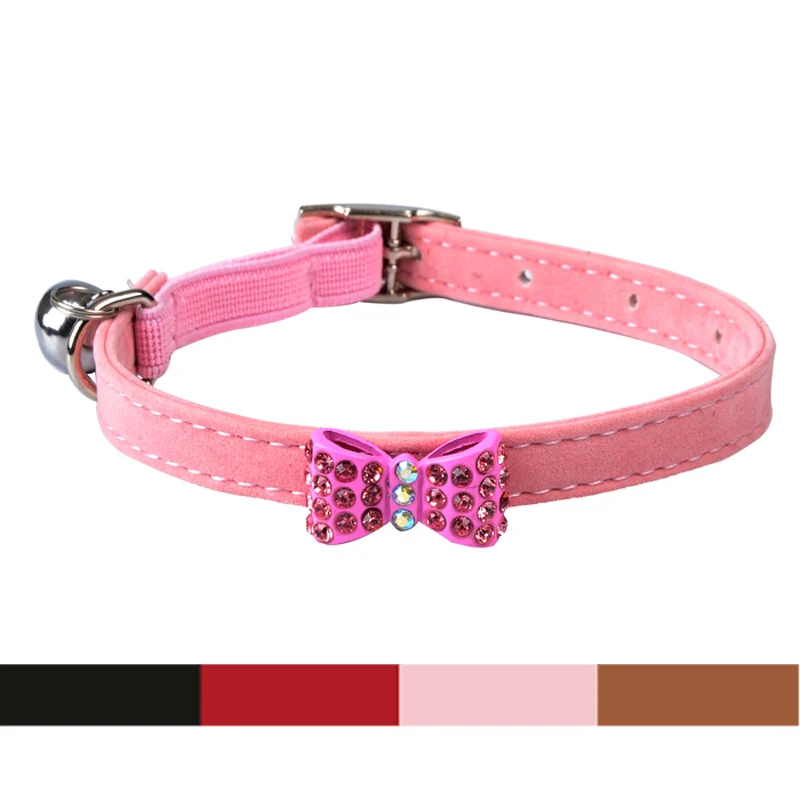 

Free shipping Collar Cat Baby Puppies Dog Safety Elastic belt Adjustable with Bling butterfly and Bell Soft velvet material S