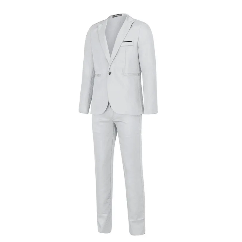 2019 New Fashion Men Slim Button Suits Formal Solid Business Blazer Casual Host Show Jacket Coat & Pant Dropshipping #E22 (5)