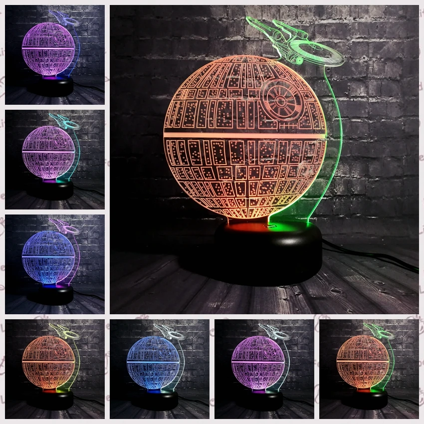 

NEW Death Star Wars Trek Creative Cartoon Figure Mixed Color 3D Lamp LED USB Night Light 7 Color Gradient Gift Kids Toy Fighter