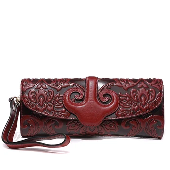 

Chinese Style Vintage Embossing Genuine Leather Hand Clutch Bag Celebrity Day Clutches Women Shoulder Bag Purse Wallet Phone Bag