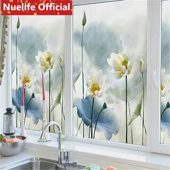 

Blue sky lotus pattern glass film bathroom living room bedroom shop balcony Windows and doors glass film N4
