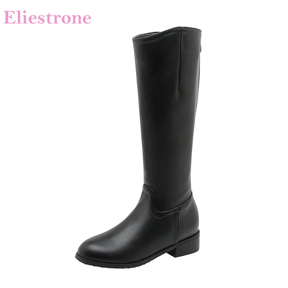 

2019 Brand New Sweet Black Brown Women Knee High Dress Boots Sexy Chunky Heels Lady Shoes BB026 Plus Big Small Size 10 32 43 46