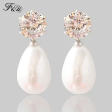 F& U Лето новинка элегантные женские вечерние Ocassion прозрачный циркониевый Кристальный жемчуг серьги для свадьбы