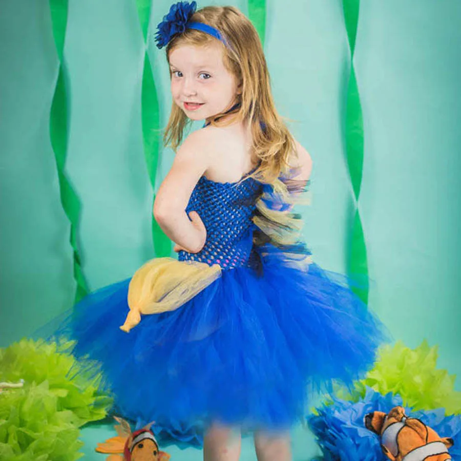 Kids Tang Fish Halloween Tutu Dress Summer Children Fancy Blue Tulle Costume Baby Girls (10)